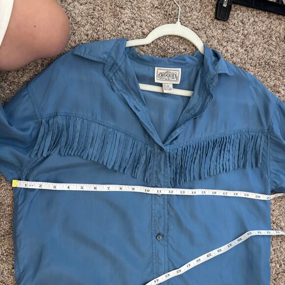 Croquet Club Women’s 100% Silk Fringe Western Long Sleeve Top M Rodeo Cowgirl - Picture 8 of 9